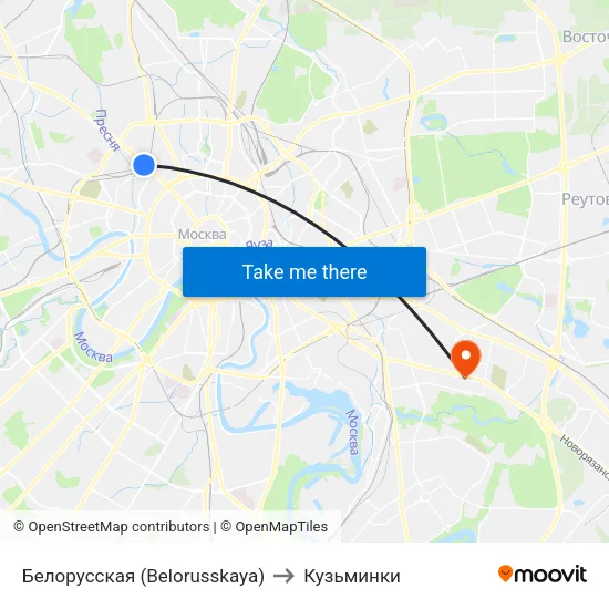Белорусская (Belorusskaya) to Кузьминки map
