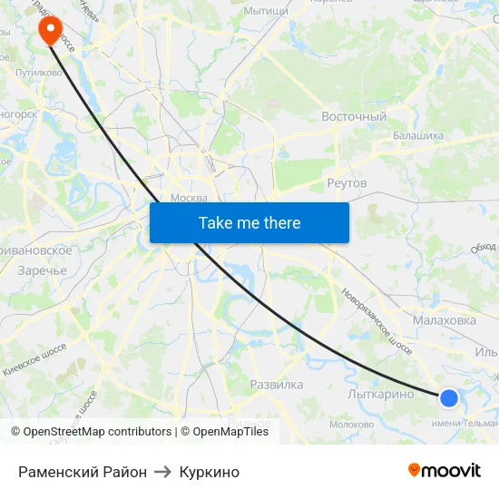 Раменский Район to Куркино map