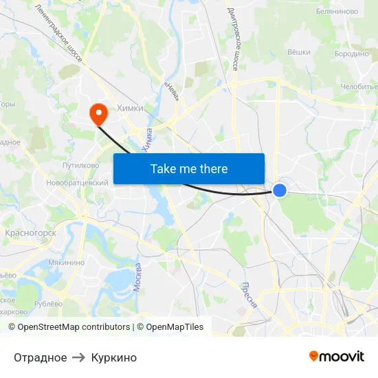 Отрадное to Куркино map