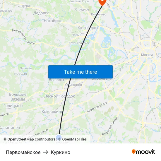 Первомайское to Куркино map