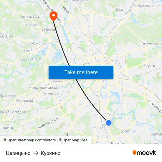 Царицыно to Куркино map
