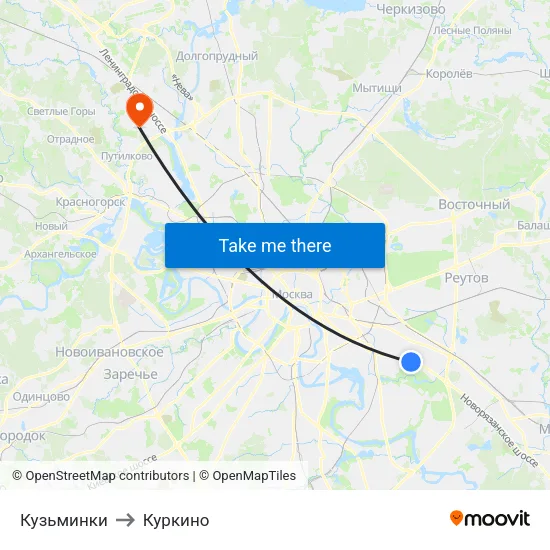 Кузьминки to Куркино map