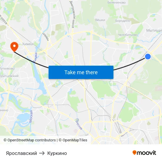 Ярославский to Куркино map