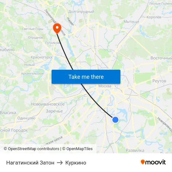 Нагатинский Затон to Куркино map
