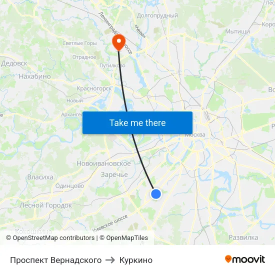 Проспект Вернадского to Куркино map