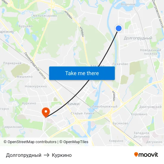 Долгопрудный to Куркино map