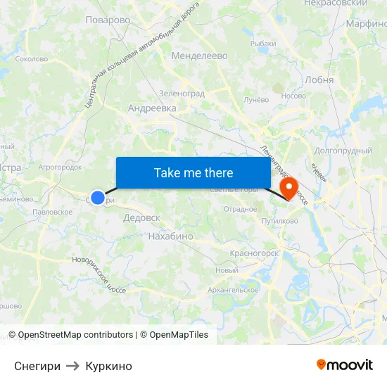 Снегири to Куркино map