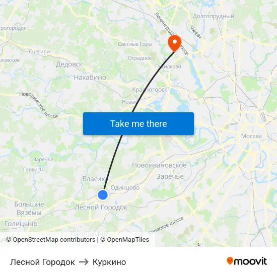 Лесной Городок to Куркино map