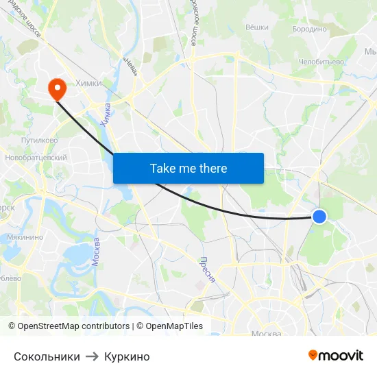 Сокольники to Куркино map