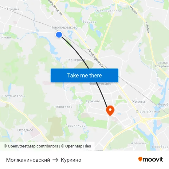Молжаниновский to Куркино map