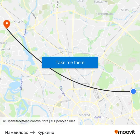 Измайлово to Куркино map