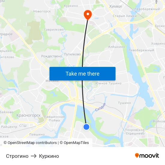 Строгино to Куркино map