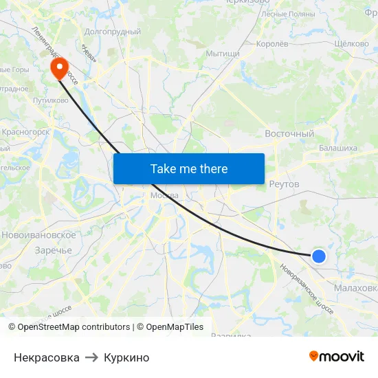 Некрасовка to Куркино map