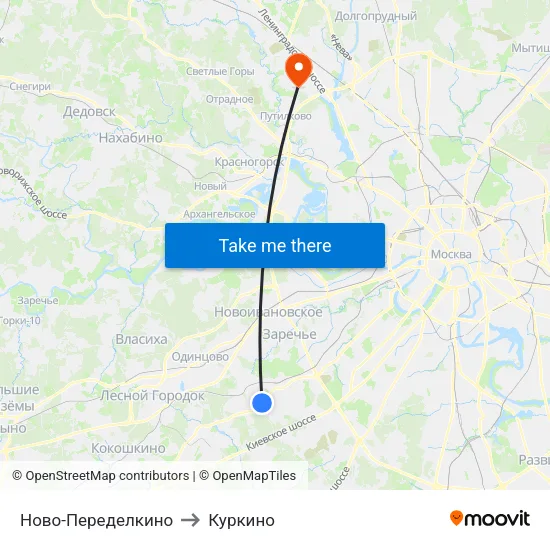 Ново-Переделкино to Куркино map