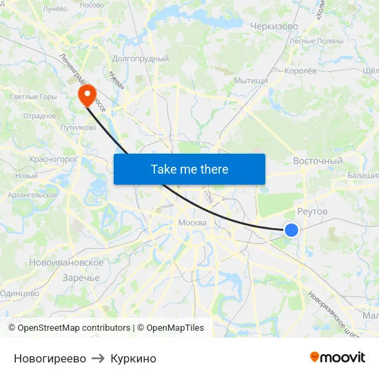 Новогиреево to Куркино map