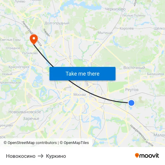 Новокосино to Куркино map