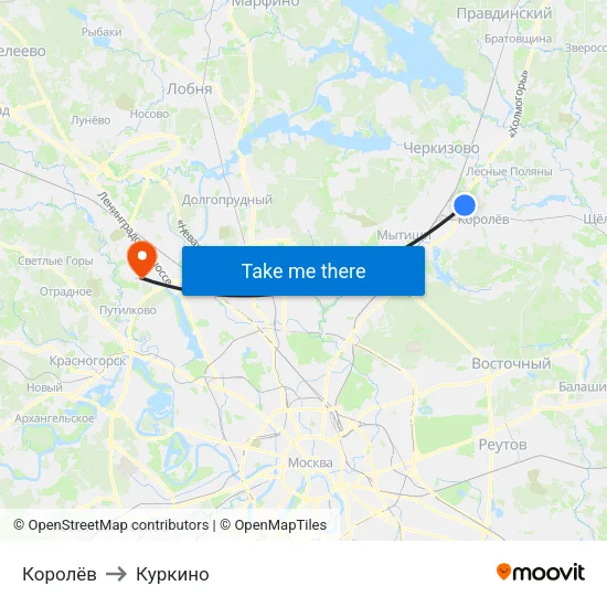 Королёв to Куркино map