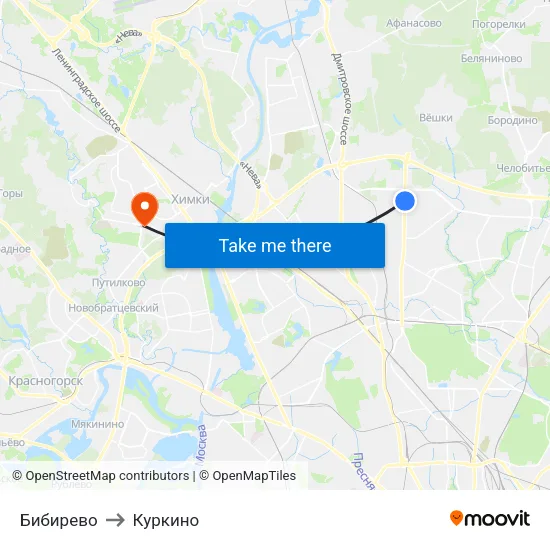 Бибирево to Куркино map