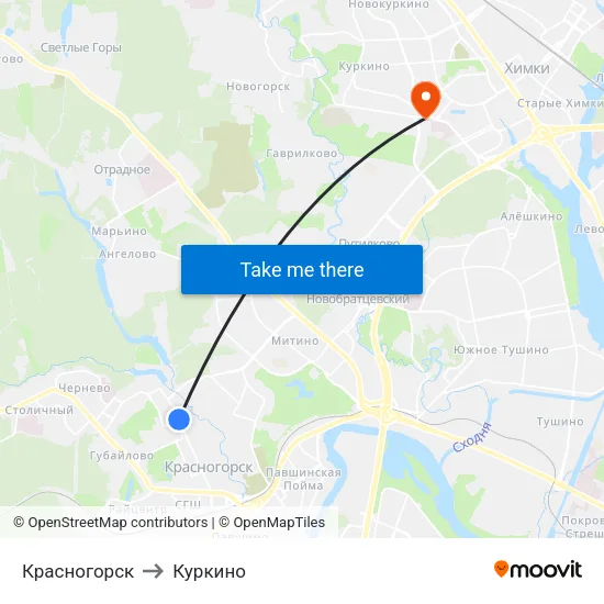 Красногорск to Куркино map