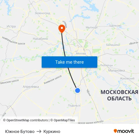Южное Бутово to Куркино map