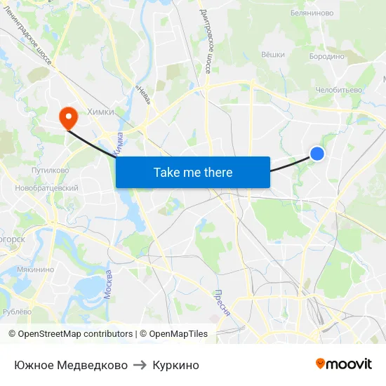 Южное Медведково to Куркино map