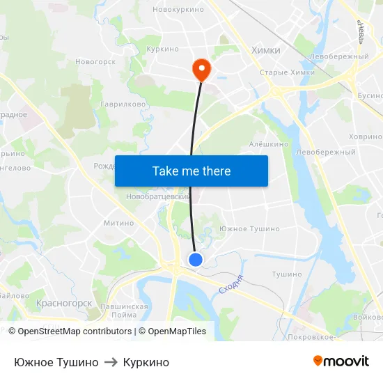 Южное Тушино to Куркино map
