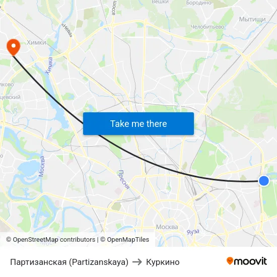 Партизанская (Partizanskaya) to Куркино map
