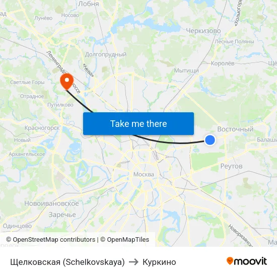 Щелковская (Schelkovskaya) to Куркино map