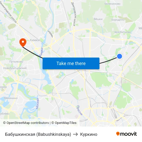 Бабушкинская (Babushkinskaya) to Куркино map