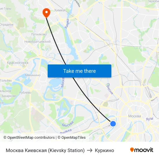 Москва Киевская (Kievsky Station) to Куркино map