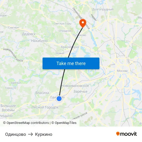 Одинцово to Куркино map