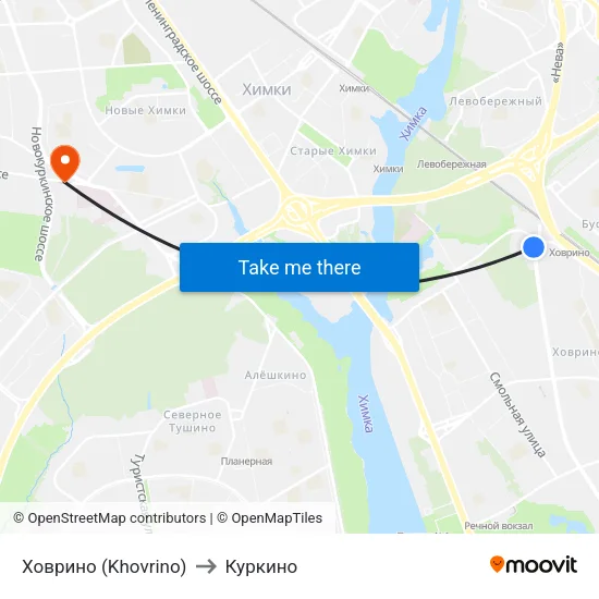 Ховрино (Khovrino) to Куркино map