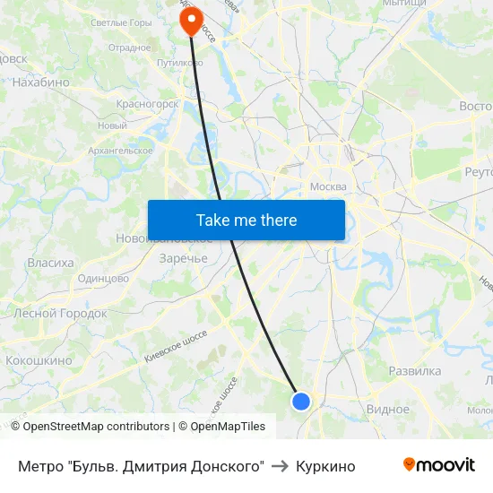 Метро "Бульв. Дмитрия Донского" to Куркино map