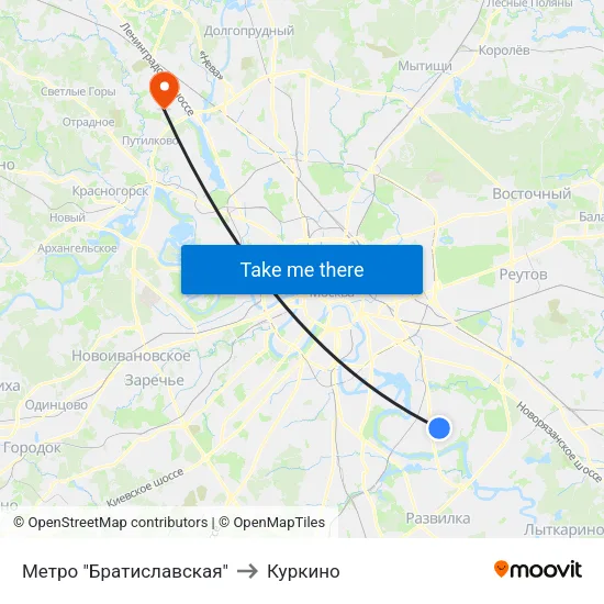 Метро "Братиславская" to Куркино map