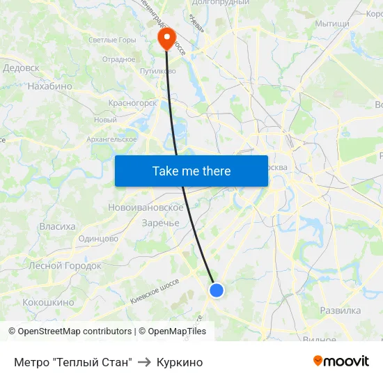 Метро "Теплый Стан" to Куркино map
