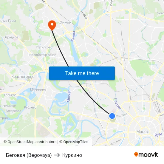 Беговая (Begovaya) to Куркино map