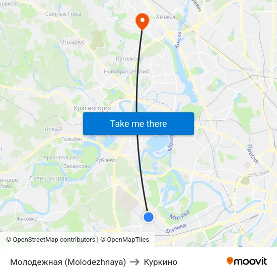 Молодежная (Molodezhnaya) to Куркино map