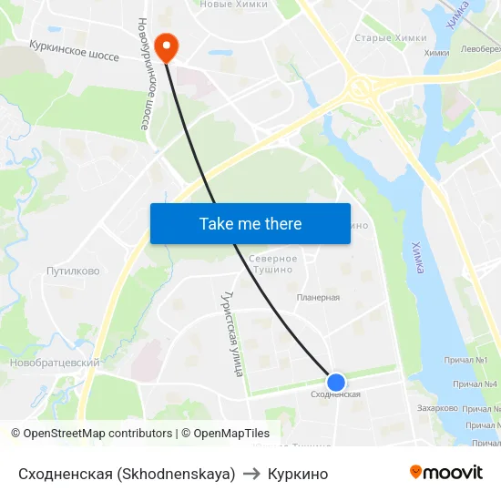 Сходненская (Skhodnenskaya) to Куркино map