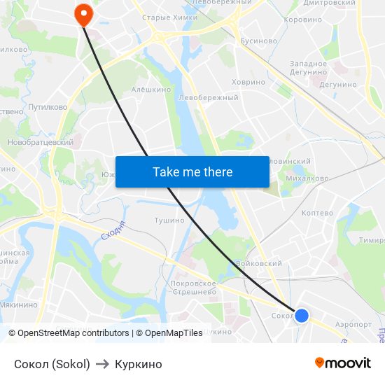 Сокол (Sokol) to Куркино map