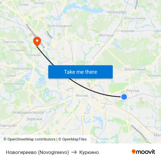 Новогиреево (Novogireevo) to Куркино map