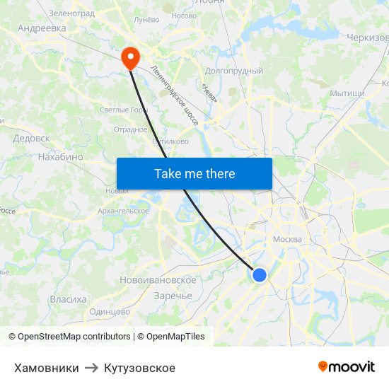 Хамовники to Кутузовское map