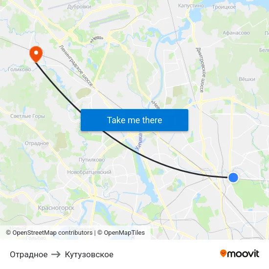 Отрадное to Кутузовское map