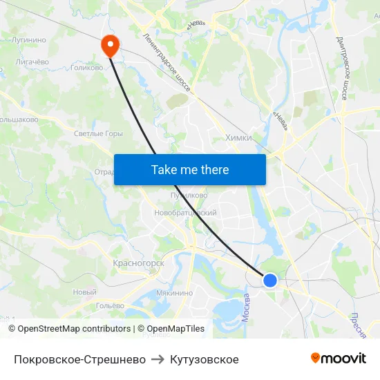 Покровское-Стрешнево to Кутузовское map