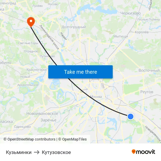 Кузьминки to Кутузовское map