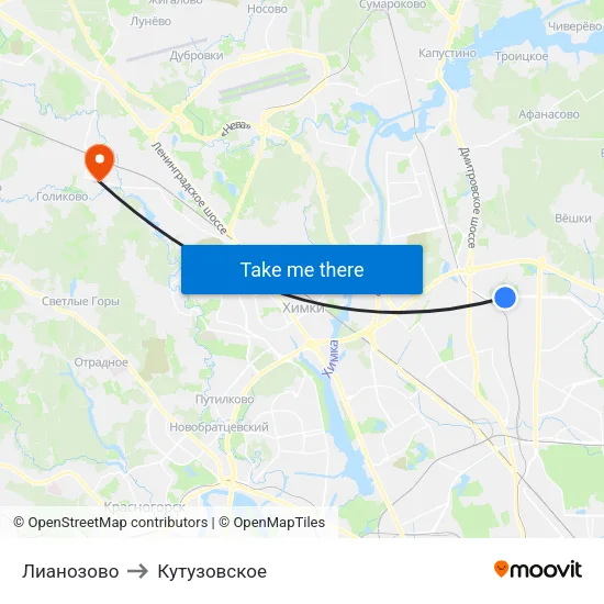 Лианозово to Кутузовское map