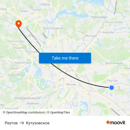 Реутов to Кутузовское map