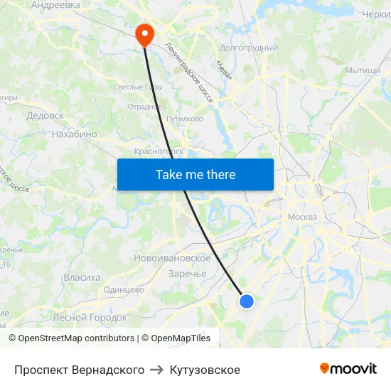 Проспект Вернадского to Кутузовское map