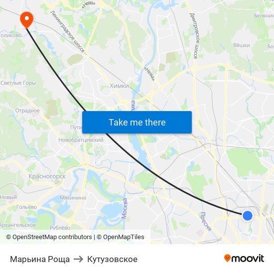 Марьина Роща to Кутузовское map