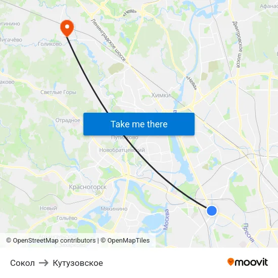 Сокол to Кутузовское map