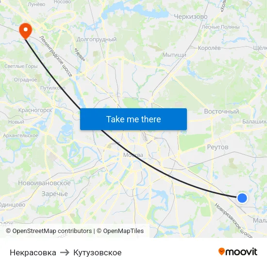 Некрасовка to Кутузовское map